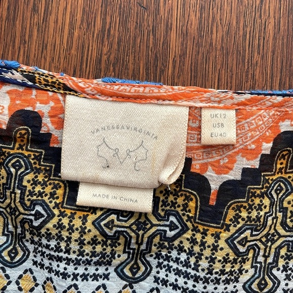 Anthropologie Vanessa Virginia Tribal Global Print Lace Top 3/4 sleeve 8 - Picture 7 of 11